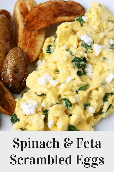 Ready in minutes and filled with spinach and feta cheese, these spinach scrambled eggs are a quick, easy and high-protein breakfast idea. Feta Scrambled Eggs, Spinach Scrambled Eggs, Spinach And Eggs Breakfast, Kay Nutrition, Eggs With Spinach, Scrambled Eggs With Spinach, Healthy Egg Recipes, Scrambled Eggs Recipe, Spinach Egg