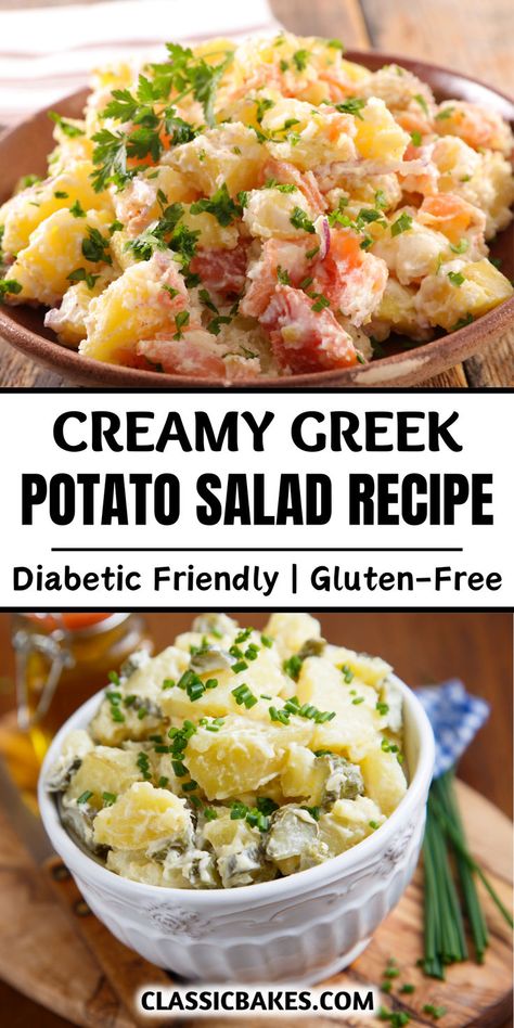 Discover a refreshing twist on a classic with this Greek Potato Salad. Loaded with tender potatoes, tangy feta, olives, and a zesty dressing, it's the perfect side dish for any meal. Enjoy the fresh, Mediterranean flavors in every bite! Potato Salad Loaded, Greek Potato Salad, Healthy Potato Salad, Potato Salad Healthy, Mediterranean Flavors, Classic Potato Salad, Greek Potatoes, Popular Side Dishes, Grilled Pork Tenderloin