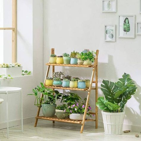 Tall Plant Stand Indoor, Plant Stand Wood, Ladder Plant Stand, Kitchen Home Design, Plant Ladder, Home Design Kitchen, Tall Plant Stands, Support Pour Plante, Pot Storage