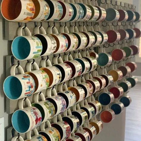 You Are Here Mug Rack - Been There Coffee Mug Rack - Xlarge Coffee Rack With Hooks - XL You Are Here Mug Collection Display Mug Retail Display, Tea Collection Display, Display Starbucks Mugs, Coffee Mug Collection Display, Starbucks Cabinet, Hanging Coffee Mugs On Wall, Starbucks Mug Display Ideas, Mug Hanging Ideas, Mug Wall Display