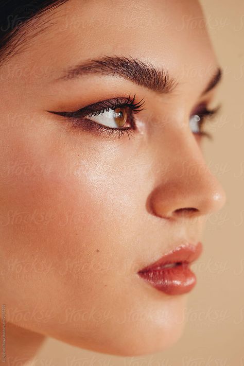 Side View Crop Face Beauty Portrait Of Young Woman With Classy Make Up | Stocksy United Side Eyes Reference, Woman 3/4 View, Eye Side Profile, Side View Eyes, Straight Nose Side Profile, Nose Side View, Mouth Side View, Eyes Side View, Eye Side View