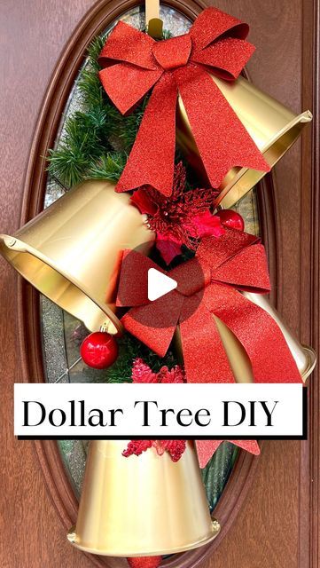 Micah Enriquez on Instagram: "Full Tutorial is on the Blog (@makeitwithmicah) 🥰  Dollar Tree DIY Christmas Home Decor 🔔 Make sure to save your Halloween buckets to make these easy DIY Christmas giant bells. I used DT buckets, shower curtain rings, garland, ornaments and bows. The poinsettia  and spray paint are from Walmart. What do we think? Did I nail it or fail if? Questions encouraged!   Let me know if you have any questions!   #DIY #christmasdecor #christmasdiy #ornaments #christmasdecorations #crafts #explorepage #viralreels #fypシ #howto #dollartree" Flower Pot Christmas Bells, Dollar Tree Bell Ornament, Christmas Bucket Decor, Diy Jingle Bells, Diy Christmas Home Decor, Jingle Bell Crafts, Garland Ornaments, Bucket Decor, Dollar Tree Diy Christmas