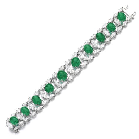 Emerald and diamond bracelet | Lot | Sotheby's Emerald Bracelets, Titanic Jewelry, Diamond Bracelet Design, Yellow Bracelet, Emerald Bracelet, Gems Bracelet, International Jewelry, Judith Ripka, Bracelet Design