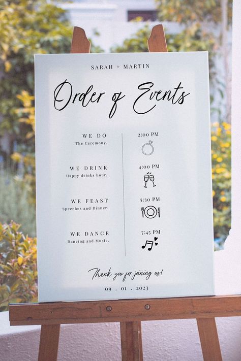 Wedding Order Of Events Timeline Sign Template Wedding Schedule Timeline, Wedding Timeline Sign, Order Of Events Sign, Timeline Poster, Wedding Order Of Events, Wedding Program Sign, Wedding Timeline Template, Schedule Of Events, Wedding Day Schedule