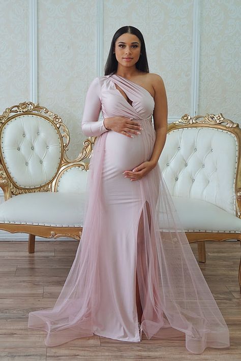 Gowns – Chic Bump Club Pink Dress Pregnant, Pregnancy Gowns Dresses, Maternity Ball Gowns, Pink Baby Shower Dress, December Weddings, Pink Maternity Gown, Maternity Robes, Gender Reveal Dress, Tulle Gowns