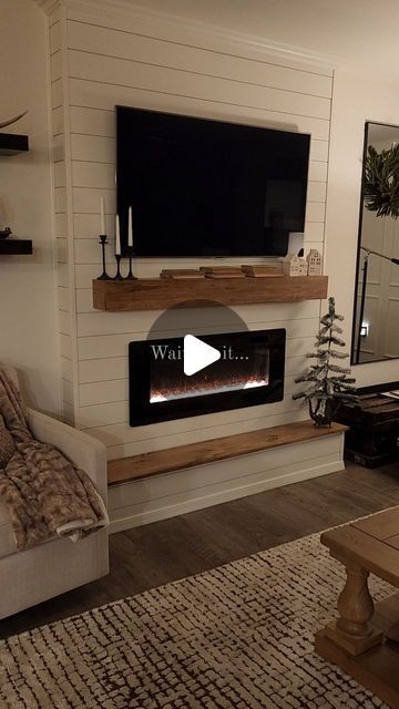 Diy Fireplace Using Electric Insert, Electric Fireplace Bump Out Wall, Bedroom Electric Fireplace Ideas With Tv, Electric Fireplace Cathedral Ceiling, Built In Shelves Living Room Electric Fireplace Diy, Entertainment Fireplace Center Ideas, Hidden Mantel Storage, Electric Fireplace With Hidden Storage, Diy Electric Fireplace With Hearth