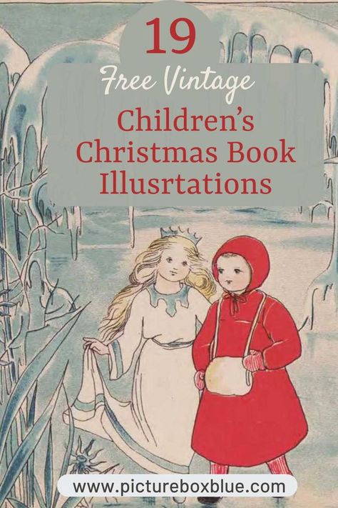 Child and snow queen picture book illustration Vintage Winter Pictures, Vintage Christmas Artwork, Vintage Christmas Images 1950s, Vintage Childrens Book Illustrations, Christmas Vintage Illustration, Vintage Winter Illustration, Public Domain Images Vintage, Vintage Christmas Illustrations, Christmas Free Printables