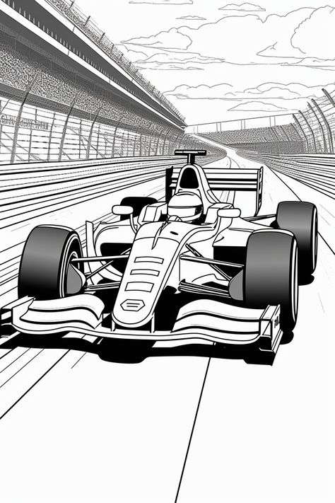 Racing Car Sketch, F1 Car Drawing Sketch, F1 Coloring Pages, Racing Car Drawing, Dessin F1, Car Colouring Pages, Formula 1 Drawing, F1 Car Drawing, Race Car Drawing