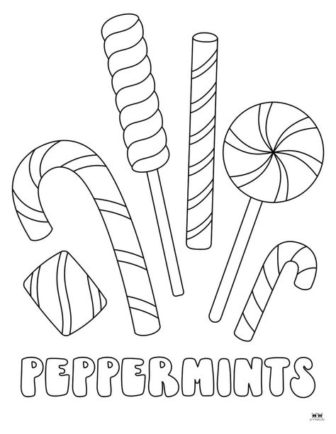 Choose from a wide variety of candy cane coloring pages and templates for hours of Christmas coloring and fun. 100% FREE! Print from home! Candy Swirl Pattern, Peppermint Coloring Page, Candy Cane Theme Preschool Activities, Peppermint Candy Drawing, Christmas Candy Coloring Pages, Christmas Candy Printable, Candy Cane Printable Free, Candy Template Free Printable, Adult Coloring Sheets