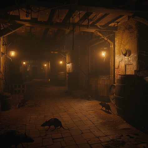 You travel down the stairs towards the dingy basement of the tavern. The floorboards creak and groan with your every step. ⁠ The cellar is a dusty storage area. It looks like it hasn't been used in a while.⁠ Rats dart around your feet and chitter at your unwelcome intrusion. You hear loud noises around the corner and when you turn it to see what is causing the commotion, a giant rat suddenly jumps out at you!⁠ ⁠ ⁠ ⁠ #aiart #aiartwork #aiartcommunity #aiimage #aipainting #digitalart #art #aip... Dingy Basement, The Catacombs, Loud Noises, Storage Area, Fantasy Artist, Dungeon Master, Rats, Dungeons And Dragons, Basement