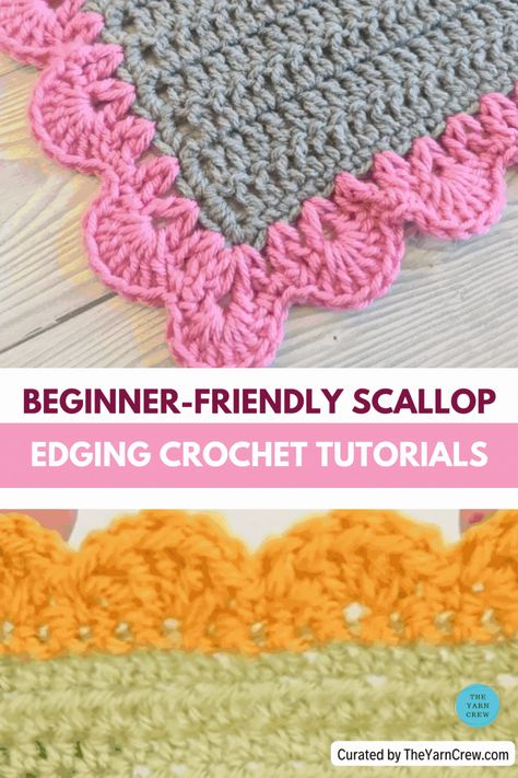 I have a collection of crochet scallop border tutorials. These crochet edging patterns are perfect to make for your baby blankets. Click to view the entire collection of patterns, what tools and yarns are needed, and choose your favorite to make. Crochet patterns curated by TheYarnCrew. Crochet Trim Pattern Free, Scallop Edge Crochet, Scalloped Crochet Border, Crochet Scallop Border, Scalloped Edge Crochet, Crochet Borders For Baby Blankets, Crochet Edging And Borders Easy, Crochet Borders And Edges Free Pattern, Easy Crochet Borders For Blankets