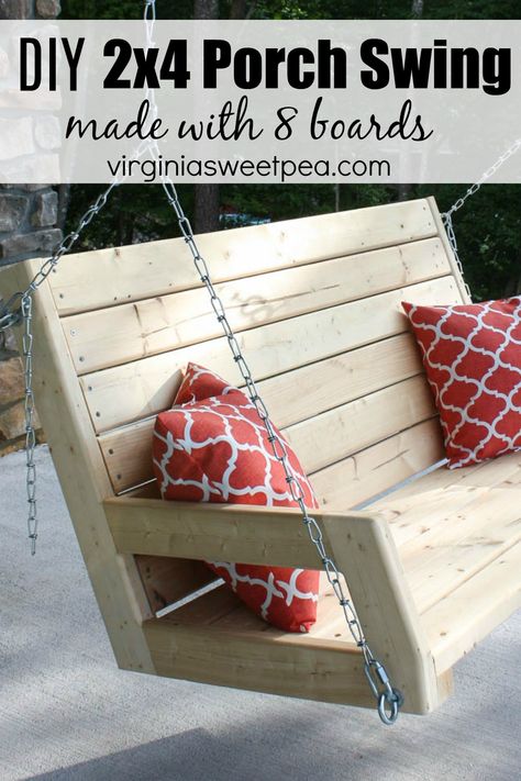 DIY 2x4 Swing - Learn how to make a swing using eight pieces of 2x4 lumber.  #porchswing #porchswing #diyporchswing 2x4 Lumber, Porch Swing Plans, Diy Porch Swing, Diy Porch, Work Diy, Diy Garden Furniture, Bed Swing, Diy Holz, Diy Outdoor Furniture