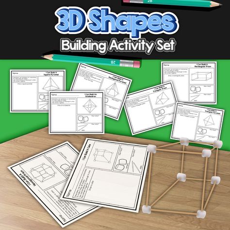 3D Shape Building Cards (Free Printable) Building 3d Shapes, 3d Shapes Kindergarten, 3d Shapes Nets, 3 Dimensional Shapes, Geometry Lessons, Shapes Kindergarten, Tactile Learning, Shapes Activities, Cards For Kids