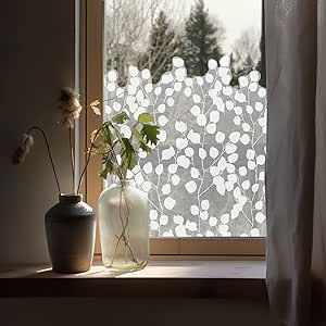 ChicSkin Pure White Frosted Privacy Stained Window Film, Removable Static Cling Glass Decals Decor for Glass Window Door, Frosted Privacy Eucalyptus Leaf 59.05"x22.83" Privacy Window Film Ideas, Bathroom Curtain Ideas Window, Privacy Window Ideas, White Kitchen Window Treatments, Small Southern Homes, Easy Window Treatments, Window Privacy Ideas, Diy Frosted Glass Window, Frosted Window Design