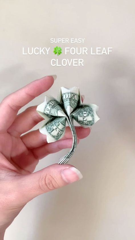 Valentina Balance | 🌈 diy dollar party favors idea for Saint Patrick’s Day 🍀 | Instagram Small Origami Easy, Dollar Origami Flower, Ways To Fold Money For Gifts, Money Folding Ideas Easy Step By Step, Cool Ways To Fold Money, Origami Money Easy, Origami Dollar Bills, Money Flowers Diy Dollar Bills, Folding Money For Gifts Step By Step