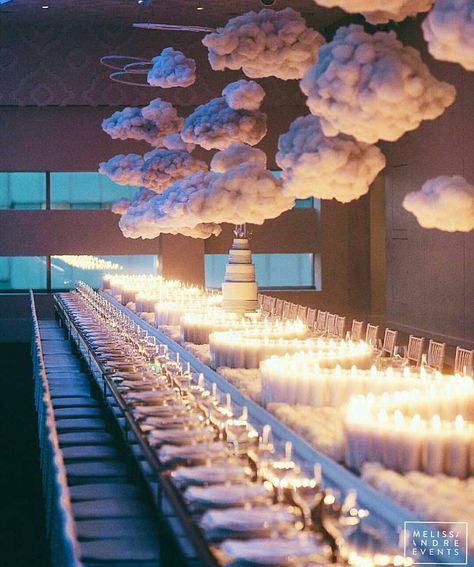 On cloud 9! #AhoufeInspired @melissaandre Photography @arthausfoto #AhoufeBridal Cloud Decor, Cloud Party, Cloud Theme, Prom Themes, Prom Decor, Prom 2020, Prom Theme, Long Table, Cloud 9