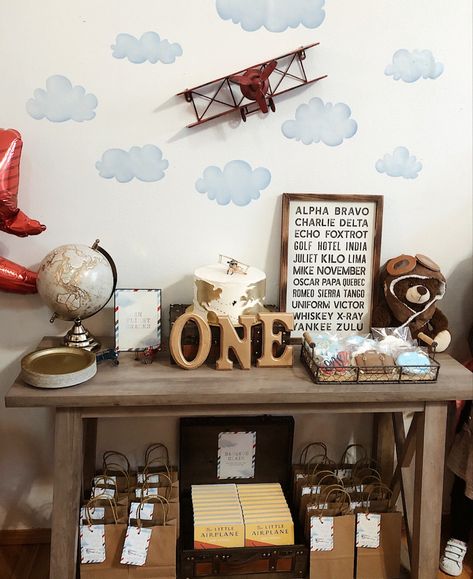 Aviator First Birthday Party, Vintage Airplane Party Decorations, Vintage Plane Party Decor, Vintage Aviation Birthday Party, My Oh My How Time Flies Birthday, Aviator Birthday Party, Vintage Airplane First Birthday Party, Airplane 1st Birthday Party Boys, Time Flies 1st Birthday Party