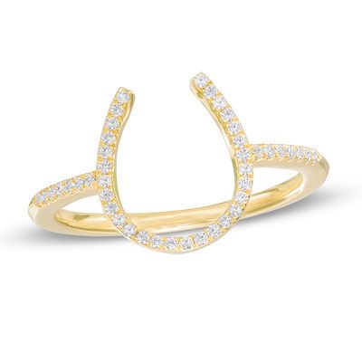 1/6 CT. T.W. Diamond Horse Shoe Ring in Sterling Silver and 14K Gold Plate Real Diamonds, Gold Plated Sterling Silver, Colored Diamonds, Fashion Rings, Women Rings, Metallic Silver, Sterling Silver Rings, Gold Plate, Ring Size