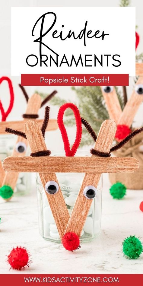 Reindeer Popsicle Stick Ornament is an easy homemade kids ornament to make for Christmas. Turn popsicle sticks into an adorable Rudolph the Red Nose Reindeer that you can display on your tree every Christmas. Have fun making this DIY Christmas Ornament! Lolly Stick Craft Christmas, Thrifted Christmas, Rudolph Crafts, Stick Ornaments, Popsicle Stick Craft, Popsicle Stick Ornaments, Homemade Ornament, Handprint Christmas Tree, Kids Ornament