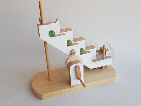 https://flic.kr/ps/434Zkc | Wooden Engineering’s photostream Marble Toys, Marble Clock, Marble Machine, Diy Playground, Mechanical Clock, Marble Run, Wooden Staircases, Machine Pattern, Wooden Stairs