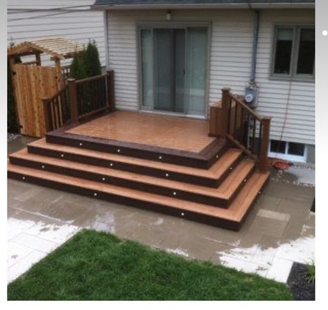 Backdoor Stairs, Small Cement Patio Ideas, Patio Stairs With Landing, Patio Stairs Ideas, Backdoor Steps To Patio, Backdoor Steps, Cement Patio Ideas, Patio Ideas Decor, Patio Stairs