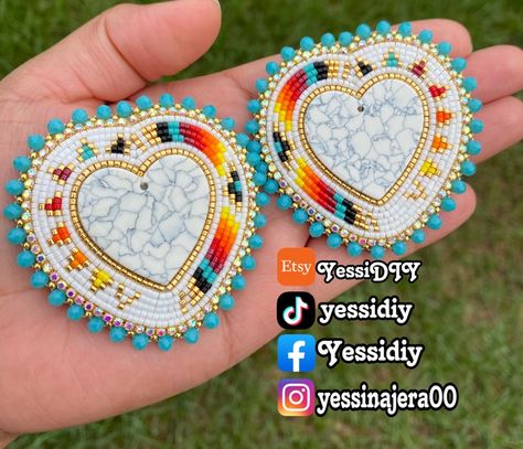 Heart Beaded Earrings Native American, Beaded Medallion Earrings, Beaded Earrings Native Beadwork, Heart Beaded Earrings, Beaded Earrings Native American, Beading Board, Beaded Medallion, Medallion Earrings, Beadwork Ideas