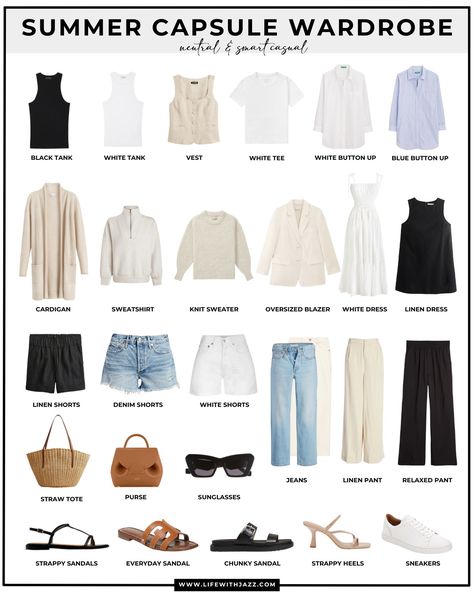 Summer Capsule Wardrobe 2024 - LIFE WITH JAZZ Capsule Wardrobe Summer Travel, Holiday Capsule Wardrobe 2024, Summer Capsule Wardrobe 2024, 10 Day Travel Wardrobe Summer, Summer Travel Capsule Wardrobe, Look Taller And Slimmer, Cruise Packing, Europe 2024, Classic Capsule Wardrobe