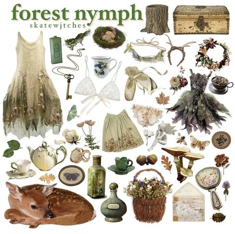 Gelflingcore Outfits, Goblin Core Dress, Fae Core Outfit, Forest Fairy Outfit Aesthetic, Forest Nymph Aesthetic Outfit, Fairycore Lookbook, Goblincore Aesthetic Moodboard, Fairycore Outfit Board, Fairycore Crystals