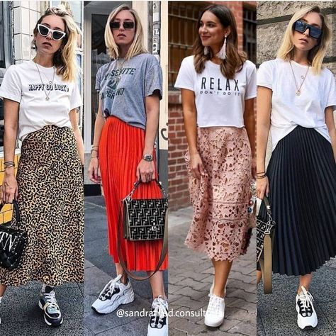 c5cc17e395d3049b03e0f1ccebb02b4ddesc34735050ri Skirts And Sneakers, Long Skirt Fashion, Long Skirt Outfits, Skirt And Sneakers, Pleated Skirts, Casual Chic Style, Modest Outfits, Outfits Casuales, Comfy Outfits