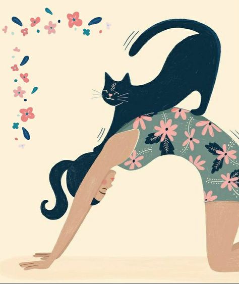 Cat Concept Art, Yoga Drawing, Arte Yoga, Cat Stretching, Illustration Cat, Yoga Illustration, Minimalist Flat, Cat Yoga, Yoga Art