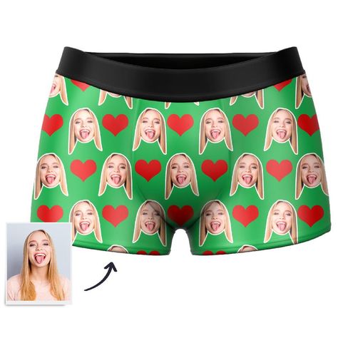 Heart Boxers, Custom Boxers, Gifts For Hubby, Boo Basket, Puppy Face, Custom Socks, Mens Boxers, Face Photo, Crazy Socks