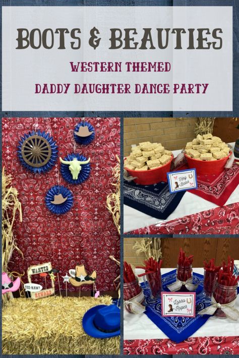 Boots & Beauties - Daddy Daughter Western Theme Dance Party - Dance Party Ideas, Dance Party Games, School Dance Themes, Dance Party Decorations, School Dance Ideas, Daughter Activities, Party Boots, Western Dance, Dance Decorations