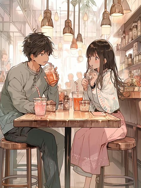 Couple Cooking Drawing Reference, Cafe Date Drawing, Couple Date Drawing Reference, Dinner Date Drawing, Anime Date Night, Cute Anime Couple, Anime Bad, Anime Date, Year 9