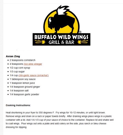 Asian Zing Sauce, Buffalo Wild Wings Sauces, Edo Japan, Wings Recipes, Wing Sauce Recipes, Teriyaki Sauce Recipe, Chicken Wing Sauces, Grilled Wings, Buffalo Wild