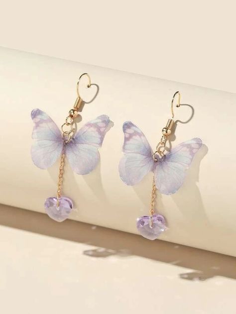 Butterfly Charm Drop Earrings Aesthetics Jewelry, Trending Crafts, Butterfly Earrings Gold, Jewelry Design Drawing, Fancy Earrings, Earrings Inspiration, Crafts Jewelry, Fancy Jewellery, Butterfly Jewelry