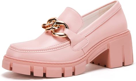 Pink Loafers Outfit, Loafers With Chain, Womens Penny Loafers, Pink Loafers, Backless Loafers, Womens Low Heels, Fashion Shoes Sneakers, Sport Shoes Women, Platform Loafers