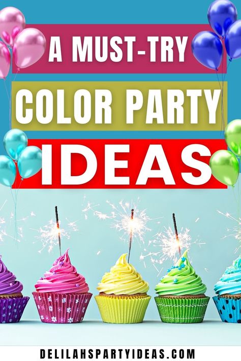 Add excitement to your party with our color party ideas! Explore vibrant oranges, calming blues, or playful pinks for adults and kids. Let's make your celebration one to remember! Multi Color Birthday Party Ideas, Colour Theme Party Ideas For Adults, Bring Your Color Food Party, Coloring Party Ideas For Adults, Color Dinner Party, Color Theme Party Ideas For Adults Food, Color Party Theme, Color Party Decorations, Color Party Ideas