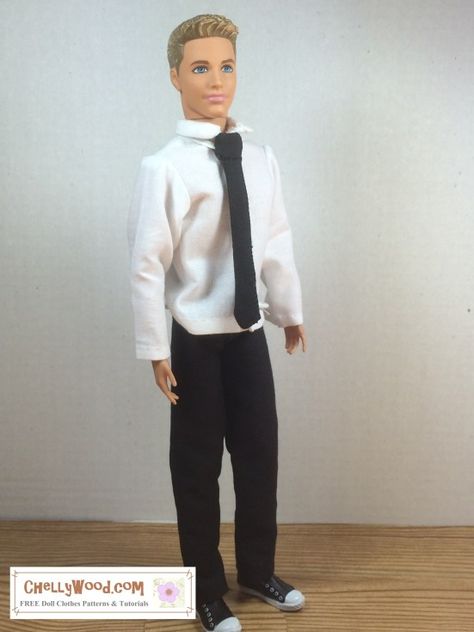 Sew a Ken doll clothes suit and tie w/ free pattern @ ChellyWood.com #dollzone #dollstagram – Free Doll Clothes Patterns Pattern For Ken Doll Clothes, Ken Clothes Patterns Free, Ken Doll Clothes Patterns Free, Diy Ken Clothes, Diy Ken Doll Clothes, Ken Outfits, Ken Doll Clothes, Free Doll Clothes Patterns, Doll Reference