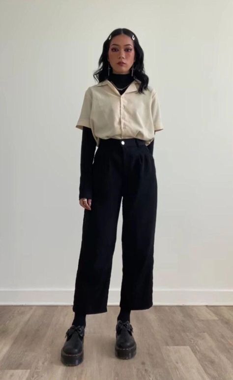 Alternative Fashion Work, Work Grunge Outfits, Business Casual Outfits Alternative, Femme Androgynous Style, Art Business Casual, Androgynous Femme Fashion, Creative Work Outfits Women, Professional Punk Outfits, Punk Teacher Outfits