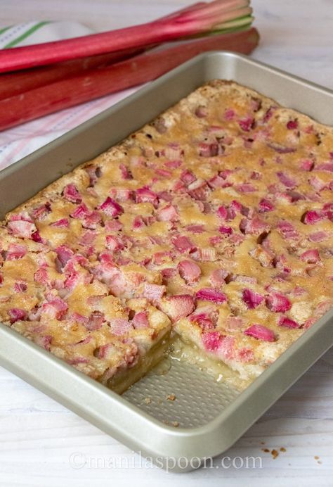 Rhubarb Coconut Bars, Gluten Free Rhubarb Bars, Gf Squares, Cottage Desserts, Rhubarb Ideas, Rhubarb Bars Recipes, Healthy Rhubarb Recipes, Rhubarb Dream Bars, Rhubarb Custard Bars