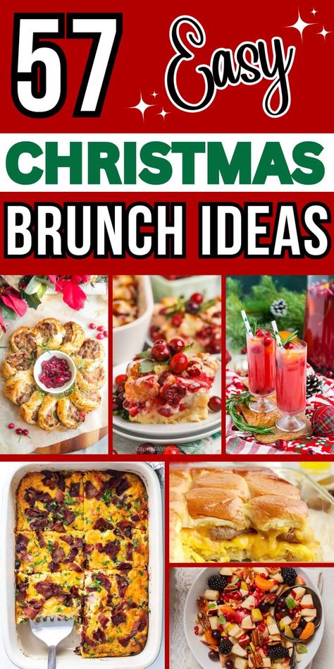 The best holiday menu ideas for a brunch christmas party for christmas eve or christmas morning breakfast or luncheon for families with kids or friends, including christmas brunch recipes like egg casserole, brunch sides and desserts, breakfast charcuterie boards and baked goods that look great on a christmas brunch tablescape. Holiday Brunch Food Ideas, Easter Brunch Potluck Ideas, Winter Themed Breakfast, Easy Breakfast Ideas For Potluck, Christmas Family Breakfast Ideas, Christmas Fun Breakfast Food, Christmas Brunch Snack Ideas, Christmas Bagel Bar, Typical Brunch Food