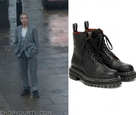 Villanelle wears these black Proenza Schouler combat boots on Killing Eve 3x03 Killing Eve, Episode 3, Dr. Martens Boots, Proenza Schouler, Season 3, Shoe Shop, Black Shoes, Combat Boots, Fashion Looks