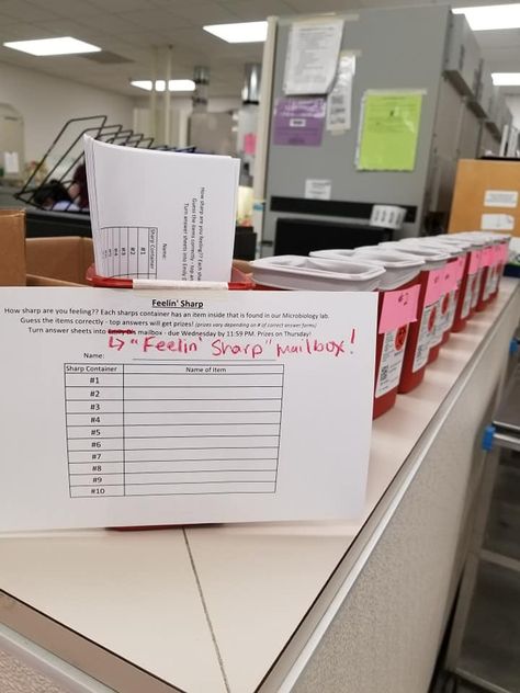 Great lab week game. Lab objects were placed in a sharp container (nothing sharp of course) then a XL glove was placed over the top. Try and guess the object by feeling the object. Amazing how things we use every single day are hard to identify without seeing them. Barbie Lab Week Ideas, Lab Week Games Activities, Lab Week 2024, Nurses Week Games, Lab Week Ideas, Lab Week Gifts, Lab Week Games, Lab Week 2023, Laboratory Humor