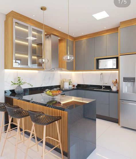 Aluminum Kitchen Cabinets, Minimal Kitchen Design, Modern Minimalist Kitchen, Newly Remodeled Kitchens, Simple Kitchen Design, Compact Kitchen, Simple Kitchen, Trendy Kitchen, Decor Home Living Room