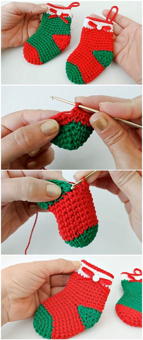 Learn To Crochet Christmas Socks Crochet Christmas Socks, Crocheting Christmas, Crochet Decorations, Socks Crochet, Crocheting Ideas, Knitting Baby, Knitting And Crocheting, Socks Christmas, Crochet Socks