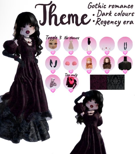 This outfit works for Gothic romance or Dark colours   or Regency era dress to impress Dark Regency Dress, Dark Colours Outfit, Regency Era Dress To Impress Outfit, Dress To Impress Theme Gothic Romance, Gothic Dress To Impress Outfit, Dark Colours Dress To Impress, Dark Dress To Impress, Gothic Romance Dress To Impress, Gothic Romance Outfit