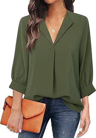 Women Shirt Designs, Projek Menjahit, Three Quarter Sleeve Blouses, Women Chiffon Blouse, Chiffon Tops Blouses, Simple Blouse, فستان سهرة, Women Shirts Blouse, Work Blouse