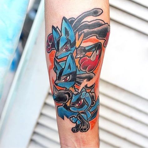 Tattoo - Lucario Lucario Tattoo, Tattoos Pokemon, Head Tattoo Design, Pikachu Tattoo, Lucario And Riolu, Pokemon Tattoos, Lucario Pokemon, Wicked Tattoos, Pokemon Tattoo