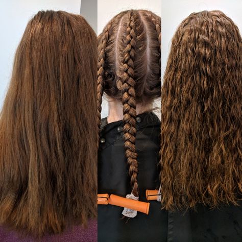 Braid perm by Chloe Benz at Salon 3|5 Braided Perm Before And After, French Braid Perm, Braid Perms, Braided Perm, Braid Perm, Perm Ideas, Hairstyles Juda, Braiding Hair Colors, Braids Pictures