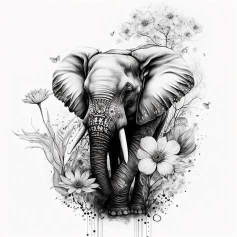 Elephant And Clock Tattoo, Elephant Trunk Up Tattoo, Elephant Leg Tattoo, Elephant Tattoos With Flowers, Elephant Art Tattoo, Elephant Mandala Tattoo, Safari Tattoo, Realistic Elephant Tattoo, Geometric Elephant Tattoo